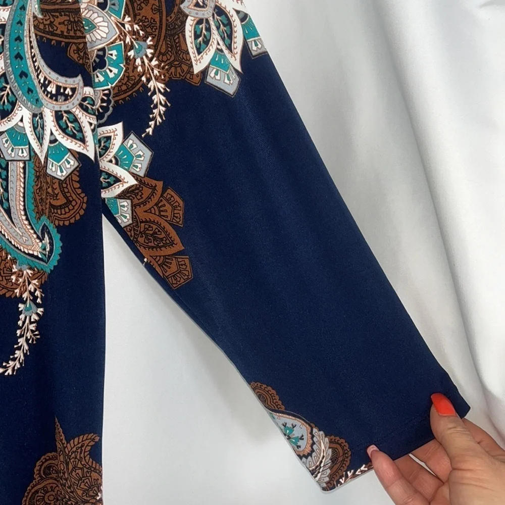 JM Collection 3/4 sleeve studded tunic boho chic Sz M